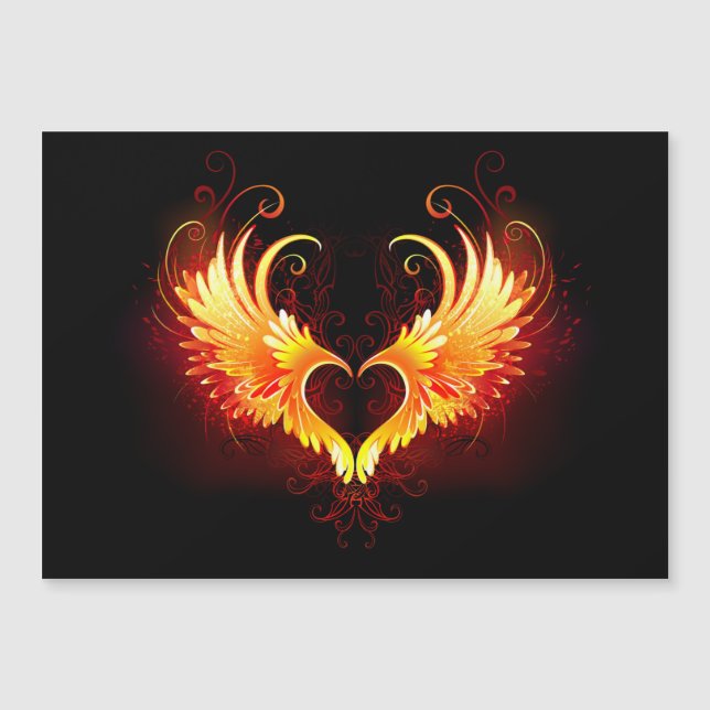 Angel Fire Heart with Wings Magneteinladung (Vorderseite)