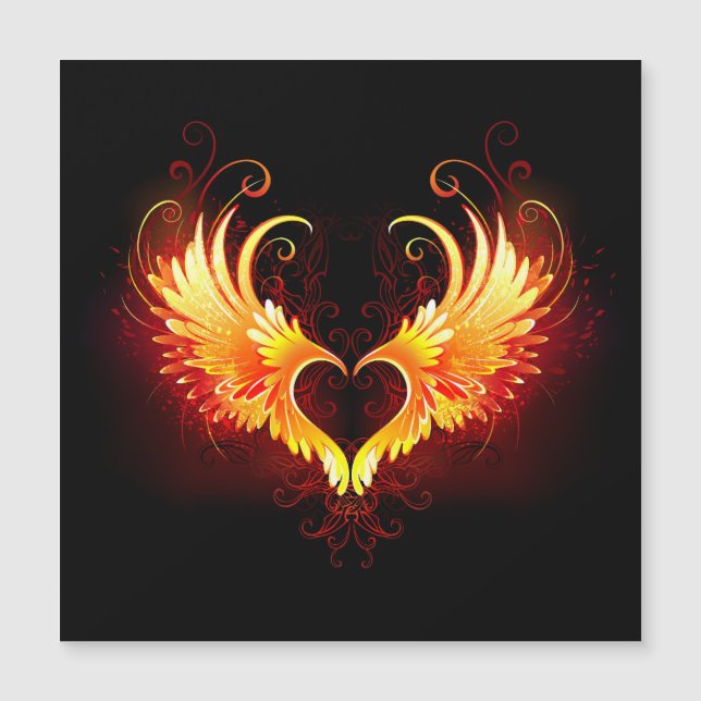 Angel Fire Heart with Wings Magneteinladung (Vorderseite)