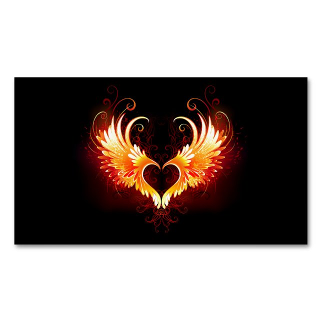 Angel Fire Heart with Wings Magnetische Visitenkarte (Vorderseite)