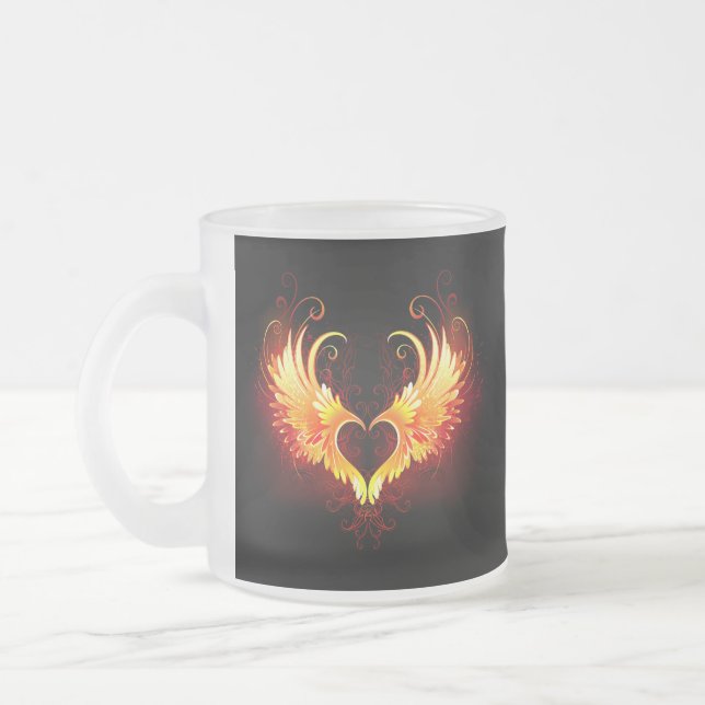 Angel Fire Heart with Wings Mattglastasse (Links)