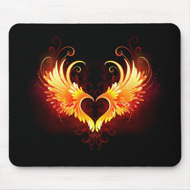 Angel Fire Heart with Wings Mousepad (Vorne)