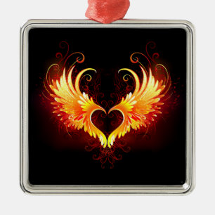 Angel Fire Heart with Wings Ornament Aus Metall