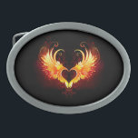 Angel Fire Heart with Wings Ovale Gürtelschnalle<br><div class="desc">Engel Feuerherz mit flammenden Flügeln auf schwarzem Hintergrund.</div>