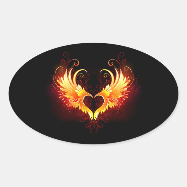 Angel Fire Heart with Wings Ovaler Aufkleber (Vorderseite)