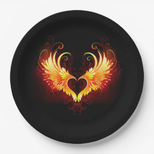 Angel Fire Heart with Wings Pappteller
