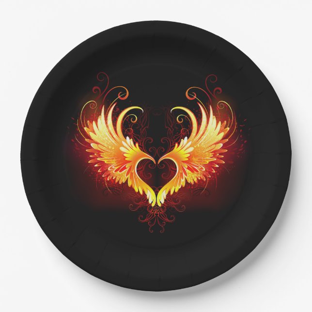 Angel Fire Heart with Wings Pappteller (Vorderseite)