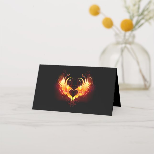 Angel Fire Heart with Wings Platzkarte (Vorderseite)