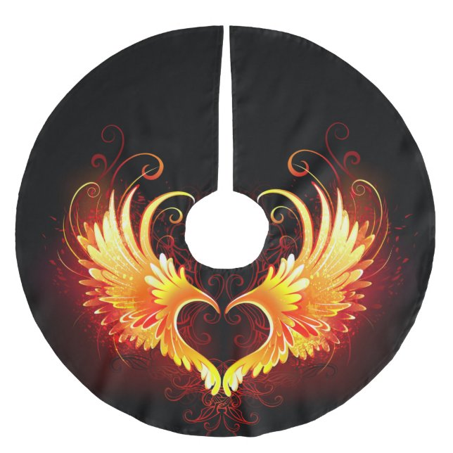 Angel Fire Heart with Wings Polyester Weihnachtsbaumdecke (Vorderseite)