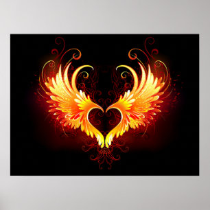 Angel Fire Heart with Wings Poster