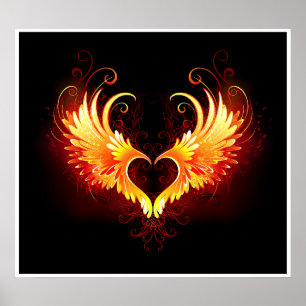 Angel Fire Heart with Wings Poster