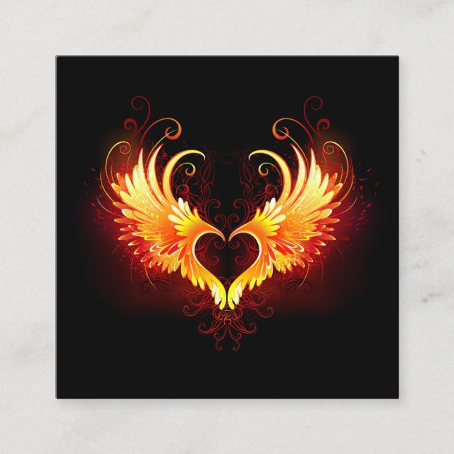 Angel Fire Heart with Wings Quadratische Visitenkarte (Vorderseite)