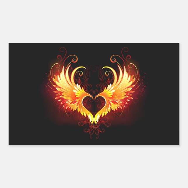 Angel Fire Heart with Wings Rechteckiger Aufkleber (Vorderseite)
