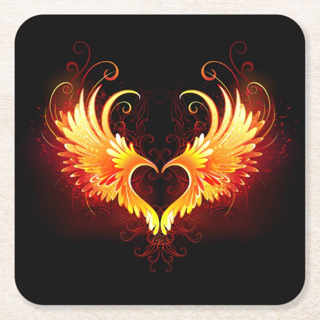 Angel Fire Heart with Wings Rechteckiger Pappuntersetzer (Vorderseite)