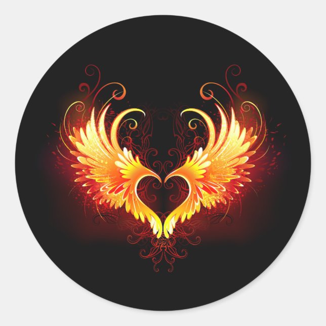 Angel Fire Heart with Wings Runder Aufkleber (Vorderseite)