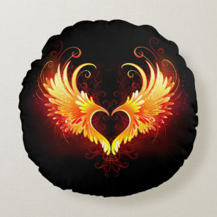 Angel Fire Heart with Wings Rundes Kissen