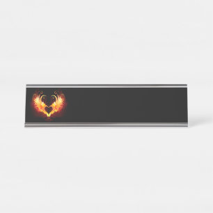 Angel Fire Heart with Wings Schreibtischnamensplakette