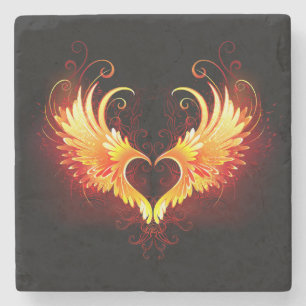 Angel Fire Heart with Wings Steinuntersetzer