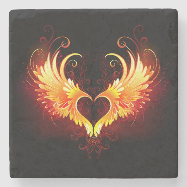 Angel Fire Heart with Wings Steinuntersetzer (Vorderseite)