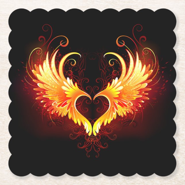 Angel Fire Heart with Wings Untersetzer (Vorderseite)