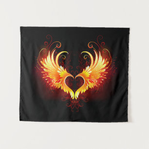 Angel Fire Heart with Wings Wandteppich