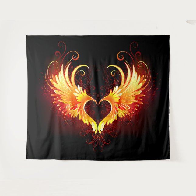 Angel Fire Heart with Wings Wandteppich (Vorderseite (Horizontal))