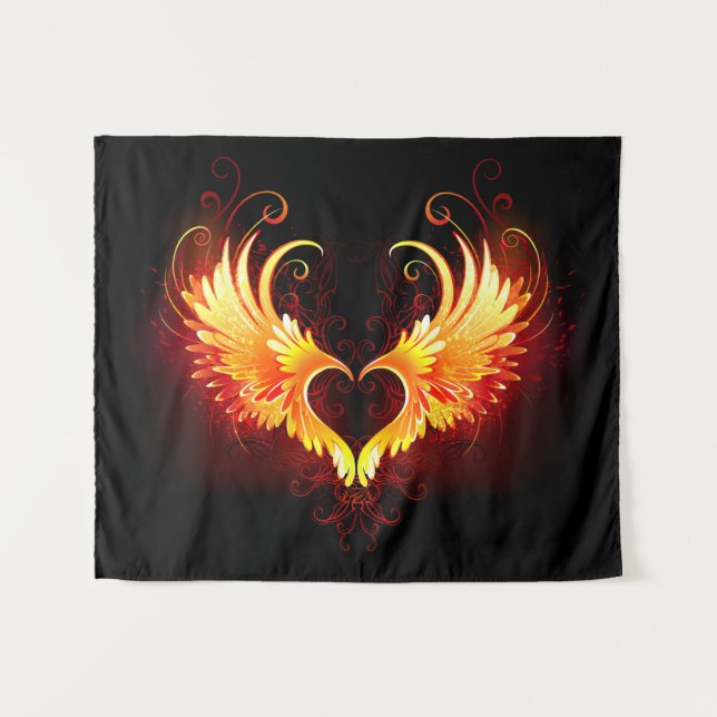 Angel Fire Heart with Wings Wandteppich (Vorderseite (Horizontal))