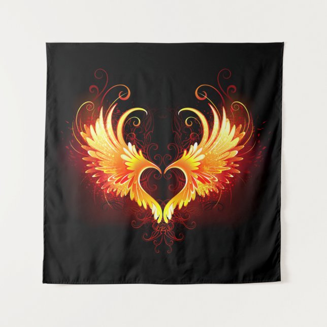 Angel Fire Heart with Wings Wandteppich (Vorderseite (Horizontal))