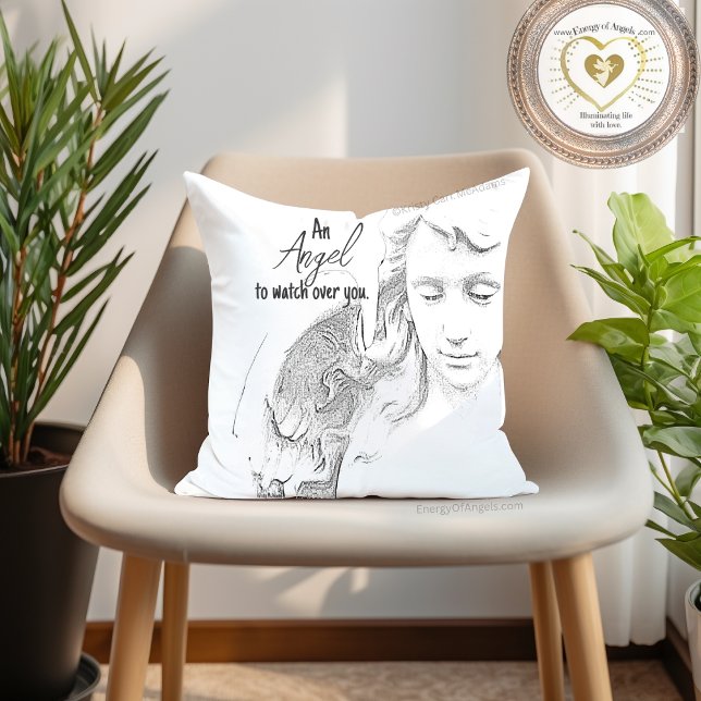Angel für Schwarz-weiße Wings-Zitate Kissen (An angel to watch over you quote pillow guardian archangel Kristy McAdams Energy Of Angels)