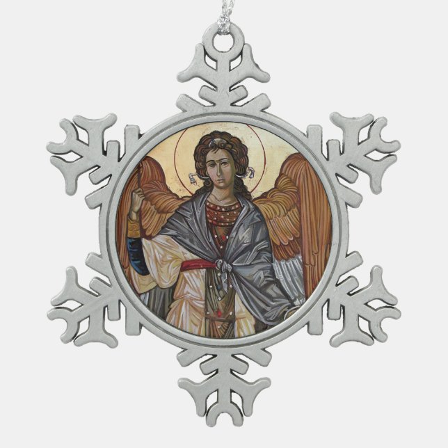 Angel Gabriel Schneeflocken Zinn-Ornament (Vorderseite)