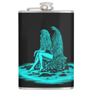 Angel , gedankenverloren , schwarz und grün flachmann