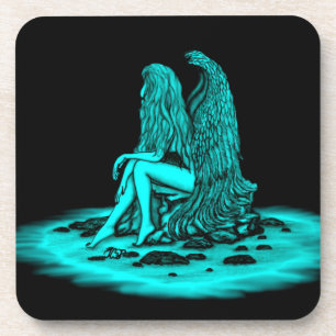 Angel , gedankenverloren , schwarz und grün getränkeuntersetzer