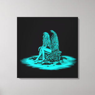 Angel , gedankenverloren , schwarz und grün leinwanddruck