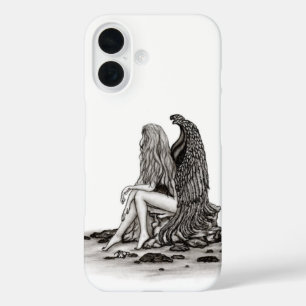 Angel , gedankenverloren , schwarz-weiß Design iPhone 16 Hülle