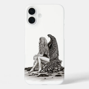 Angel , gedankenverloren , schwarz-weiß Design iPhone 16 Plus Hülle