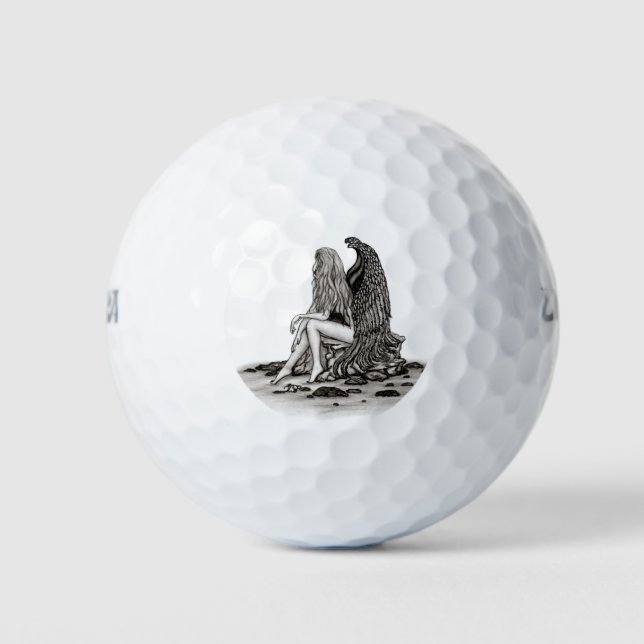 Angel , gedankenverloren , schwarz-weiß Design Golfball (Vorderseite)