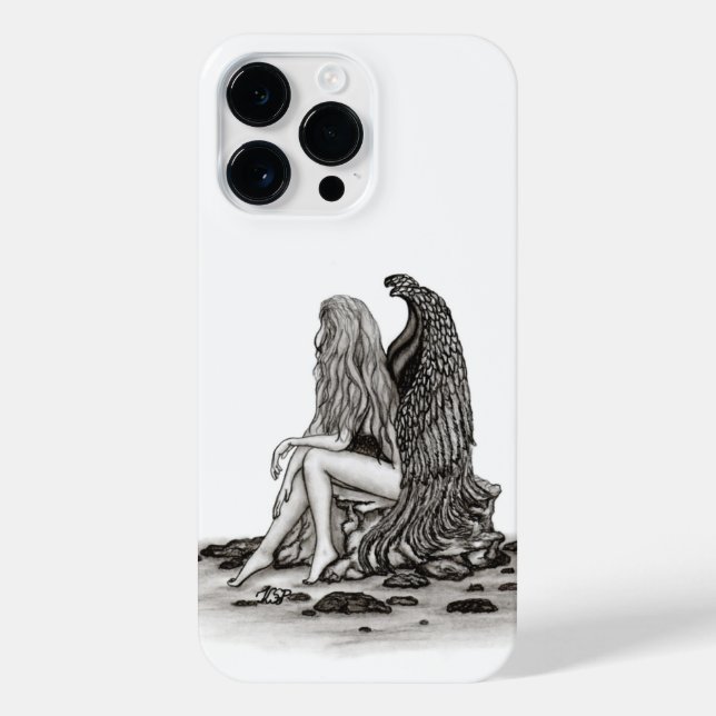 Angel , gedankenverloren , schwarz-weiß Design iPhone Hülle (Rückseite)
