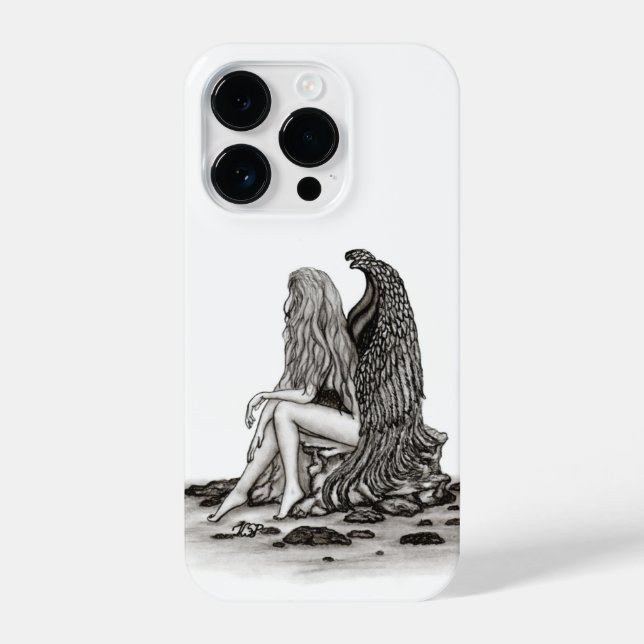 Angel , gedankenverloren , schwarz-weiß Design iPhone Hülle (Rückseite)