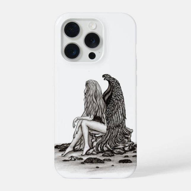 Angel , gedankenverloren , schwarz-weiß Design iPhone Hülle (Rückseite)