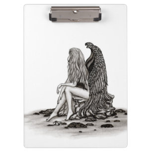 Angel , gedankenverloren , schwarz-weiß Design Klemmbrett