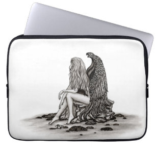 Angel , gedankenverloren , schwarz-weiß Design Laptopschutzhülle