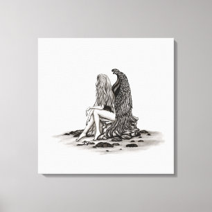 Angel , gedankenverloren , schwarz-weiß Design Leinwanddruck