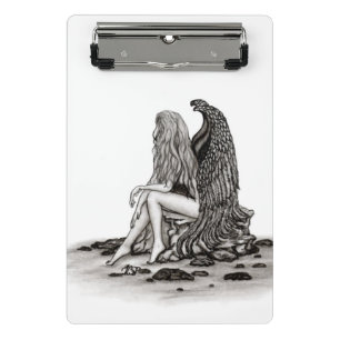 Angel , gedankenverloren , schwarz-weiß Design Mini Klemmbrett