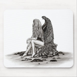 Angel , gedankenverloren , schwarz-weiß Design Mousepad