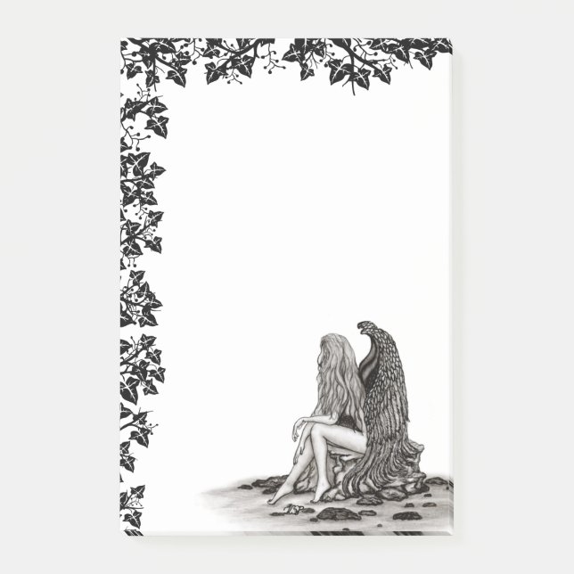 Angel , gedankenverloren , schwarz-weiß Design Post-it Klebezettel (Vorderseite)