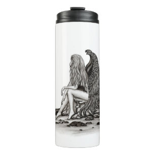 Angel , gedankenverloren , schwarz-weiß Design Thermosbecher