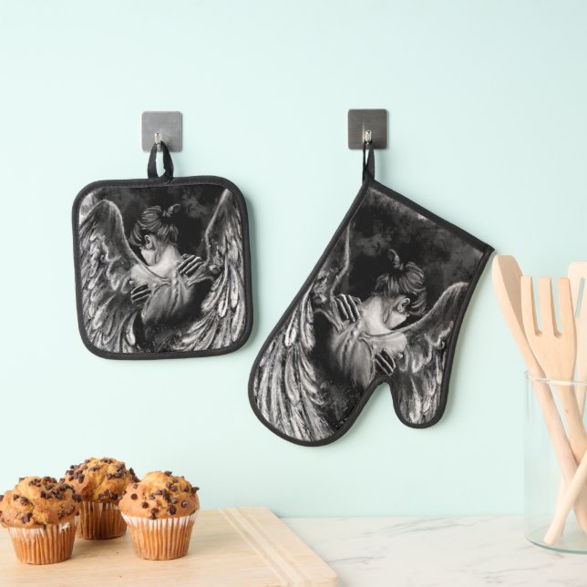 Angel Girl Art Oven Mitt & Pot Holder Set (Insitu (Hängend))