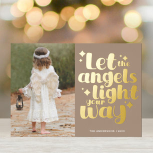 Angel Girl Christmas White Pastel Gold Typografie Folien Feiertagskarte