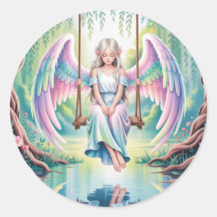 Angel Girl Geburtstagsparty verzaubern Runder Aufkleber