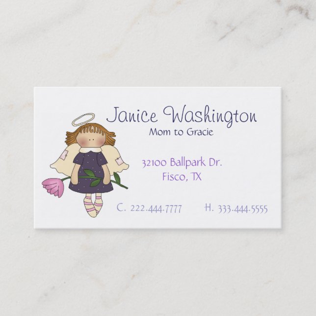 Angel Girl mit Blume Custom Mommy Card Telefonnummerkarte (Vorderseite)
