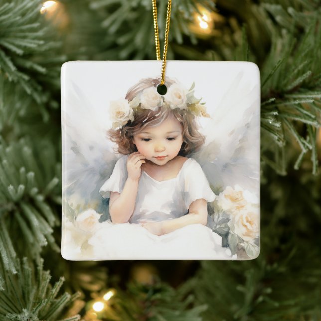 Angel-Girl mit Blume Keramikornament (Baum)